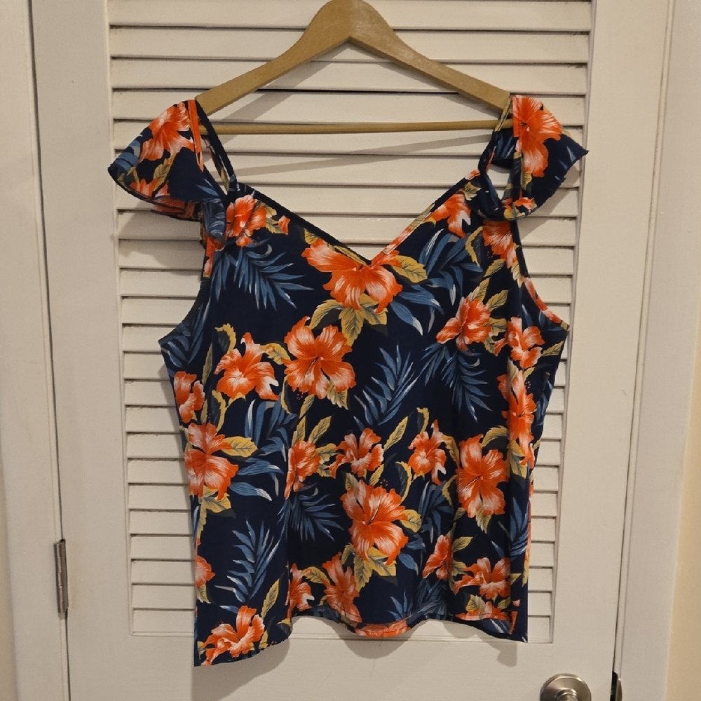 NWOT SHEIN Navy Floral Blouse with Orange and Yellow